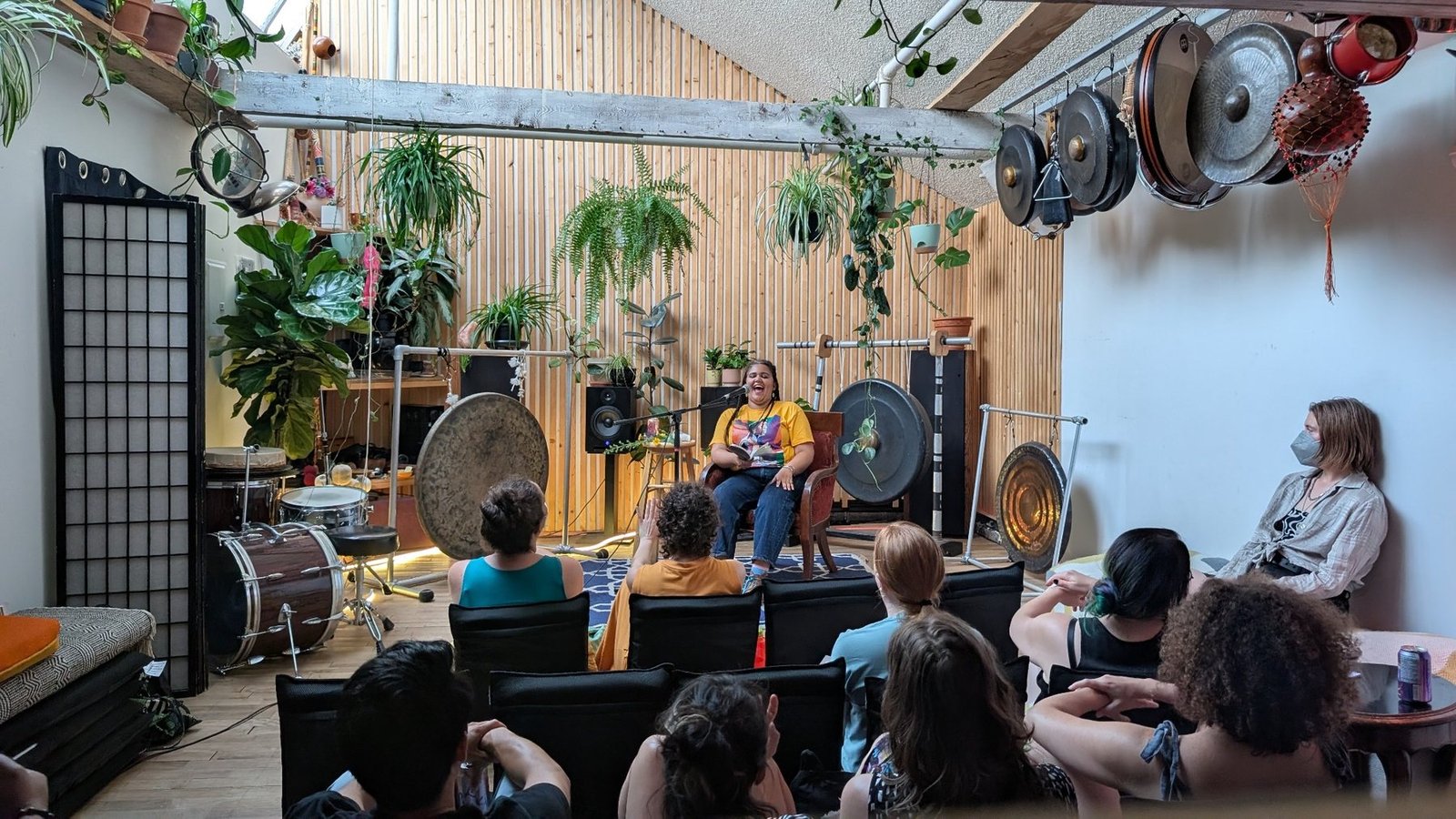 Audience seated in the Gong Library during the poetry book launch.