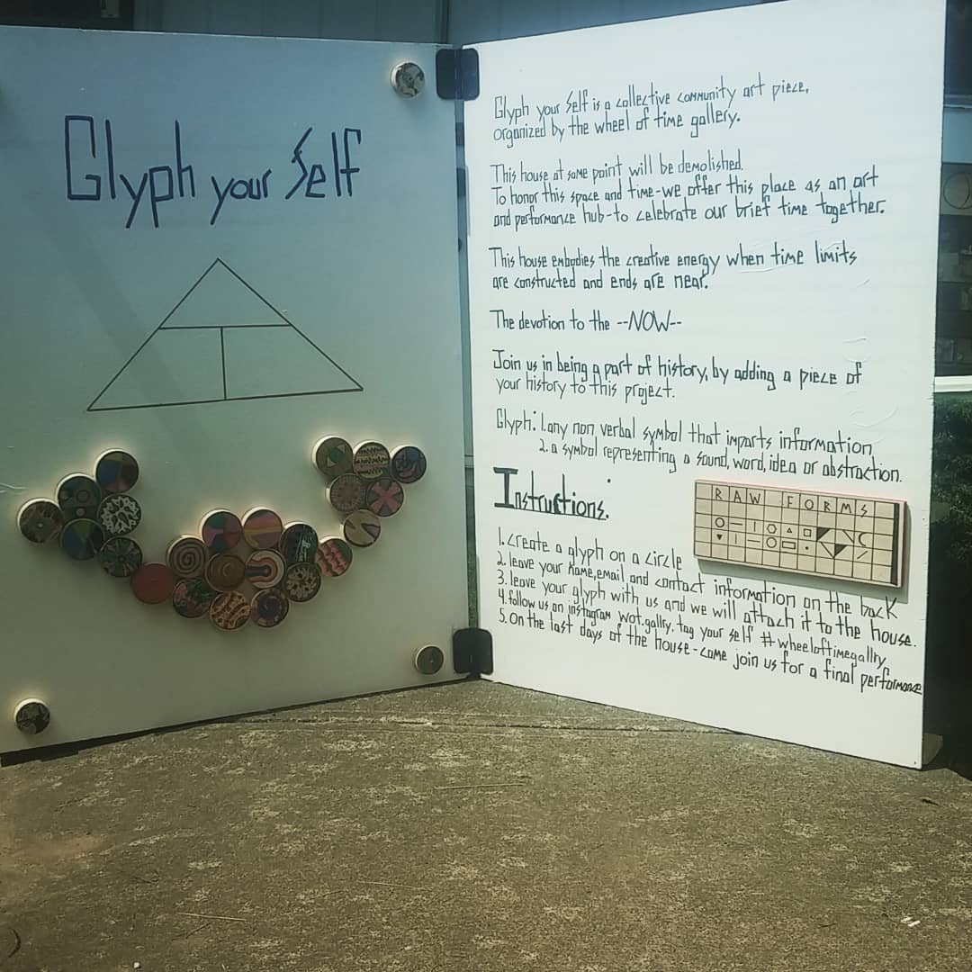 GLYPH yo Self project instructions displayed beside a cluster of small circular participant glyphs.