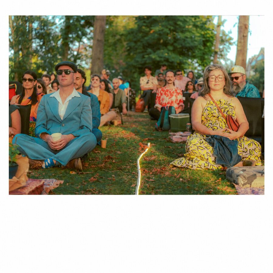 Passengers gathered outdoors for an Imaginal Airlines experience
