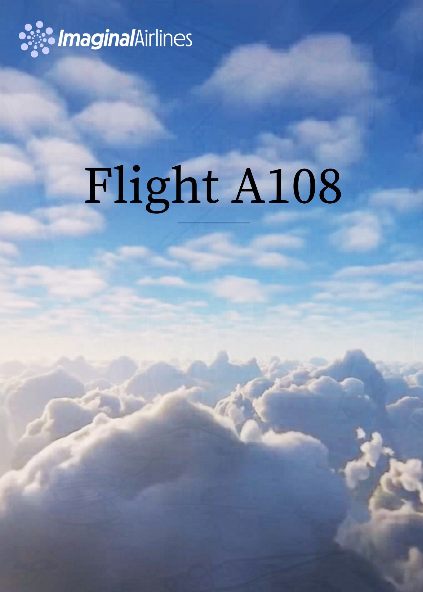 Imaginal Airlines Flight A108 visual with the logo above a field of clouds